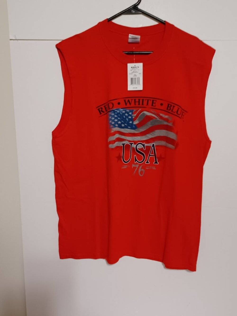 USA Liberty Flag USA Adult Sleeveless Crewneck Red Large T Shirt